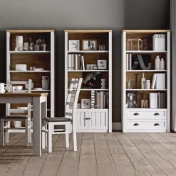 Alzata per credenza 130x111h cm 9 vani con vetrina bianco frassinato rovere Provenza
