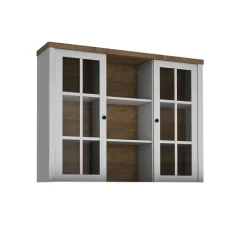 Alzata per credenza 130x111h cm 9 vani con vetrina bianco frassinato rovere Provenza