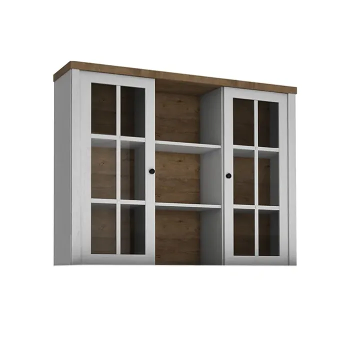 Alzata per credenza 130x111h cm 9 vani con vetrina bianco frassinato rovere Provenza