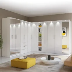 Armadio ad angolo 109x217h cm 2 ante bianco opaco e lucido Naper