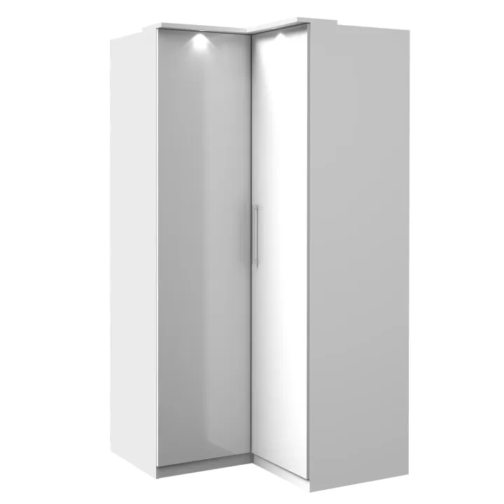 Armadio ad angolo 109x217h cm 2 ante bianco opaco e lucido Naper