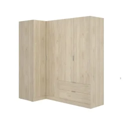 Armadio angolare reversibile 174x184h cm con ante e cassetti legno rovere Juan