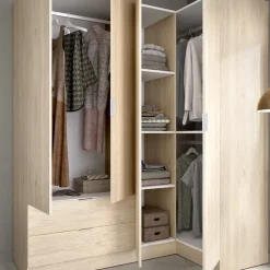 Armadio angolare reversibile 174x184h cm con ante e cassetti legno rovere Juan