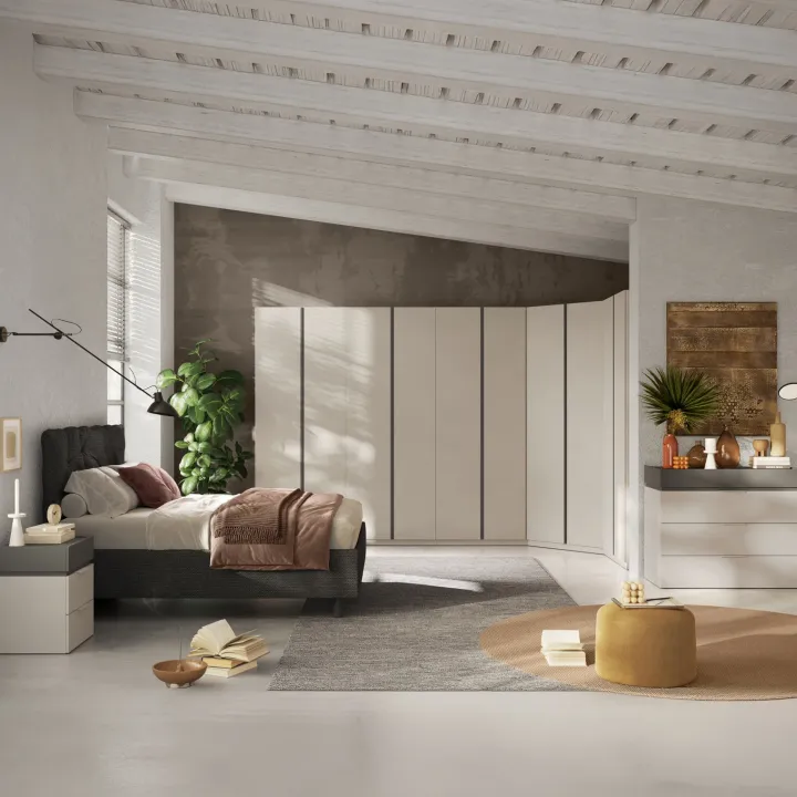 Armadio angolare 393x240h cm 10 ante battenti beige cashmere antracite Blossy