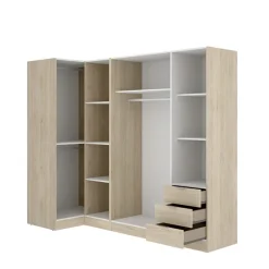 Armadio angolare 214x184h cm con ante e cassetti legno rovere Juan