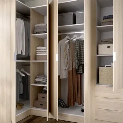 Armadio angolare 214x184h cm con ante e cassetti legno rovere Juan