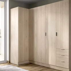 Armadio angolare 214x184h cm con ante e cassetti legno rovere Juan