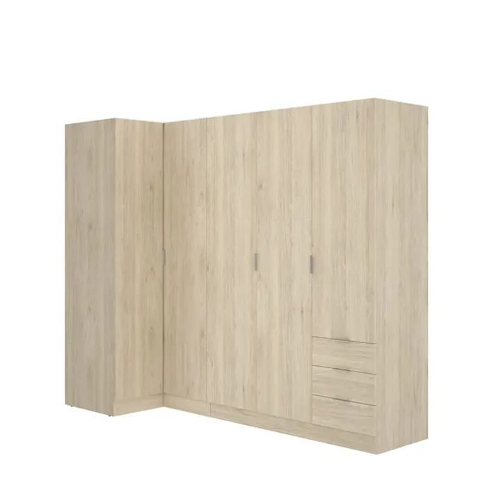 Armadio angolare 214x184h cm con ante e cassetti legno rovere Juan