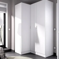 Armadio angolare 133x184h cm con barra appendiabiti legno bianco Juan