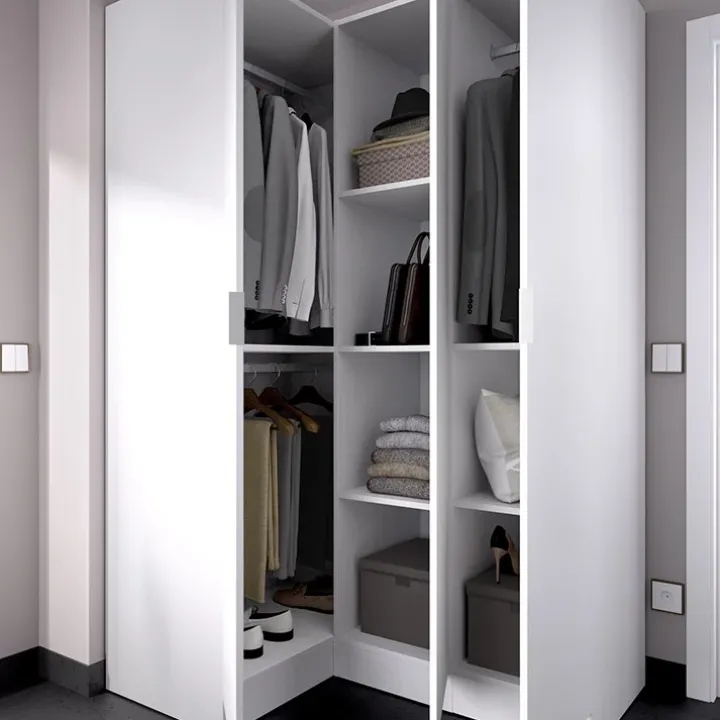 Armadio angolare 133x184h cm con barra appendiabiti legno bianco Juan
