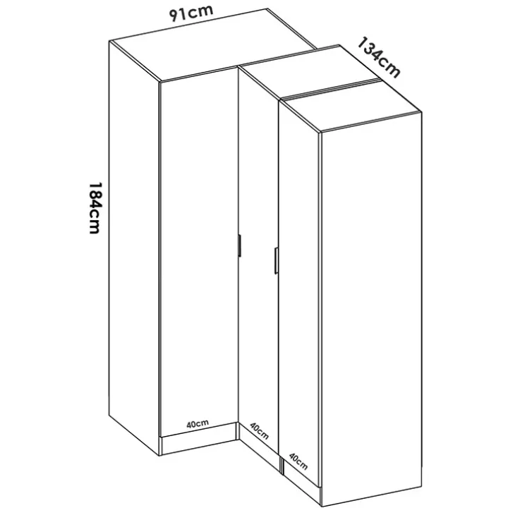 Armadio angolare 133x184h cm con barra appendiabiti legno bianco Juan