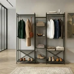 Armadio aperto con appendiabiti 172x181h cm 4 ripiani industrial metallo antracite Loft