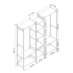 Armadio aperto con appendiabiti 172x181h cm 4 ripiani industrial metallo antracite Loft