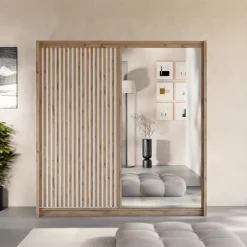 Armadio cannettato 203x215h cm 2 ante scorrevoli rovere bianco Ciang