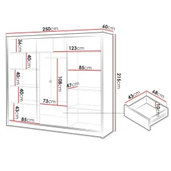 Armadio cannettato 250x215h cm 3 ante scorrevoli rovere bianco Ciang