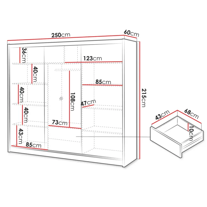 Armadio cannettato 250x215h cm 3 ante scorrevoli rovere bianco Ciang