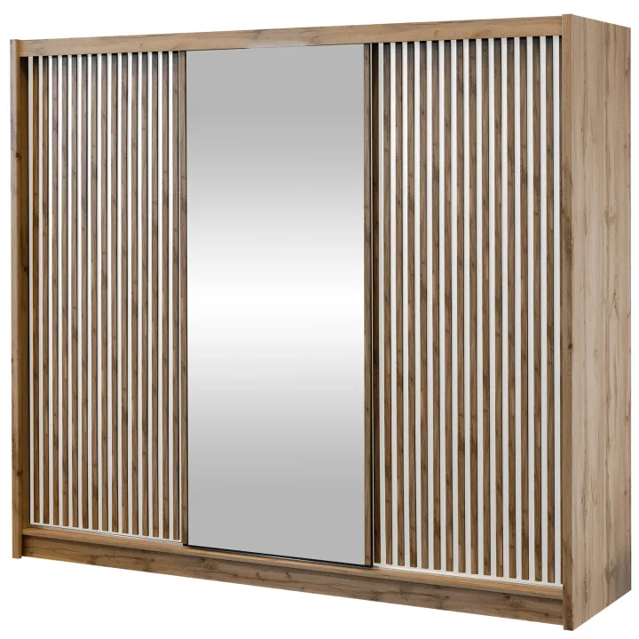 Armadio cannettato 250x215h cm 3 ante scorrevoli rovere bianco Ciang
