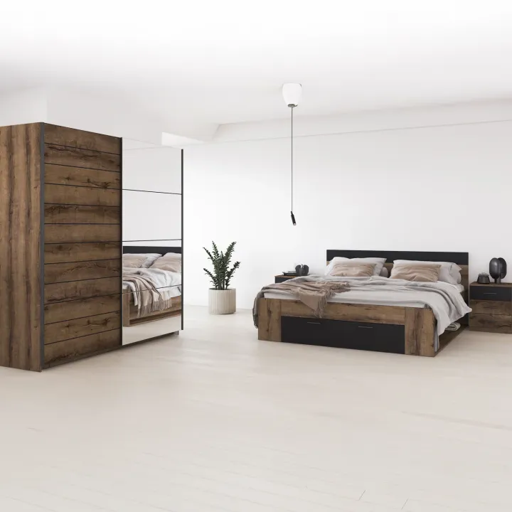 Armadio con specchio 221x210h cm 2 ante scorrevoli rovere scuro Lisbona Gihome®