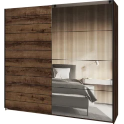 Armadio con specchio 221x210h cm 2 ante scorrevoli rovere scuro Lisbona Gihome®