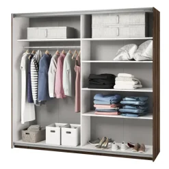 Armadio con specchio 221x210h cm 2 ante scorrevoli rovere scuro Lisbona Gihome®