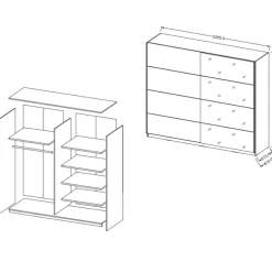 Armadio con specchio 221x210h cm 2 ante scorrevoli rovere scuro Lisbona Gihome®
