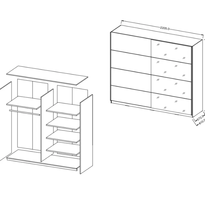 Armadio con specchio 221x210h cm 2 ante scorrevoli rovere scuro Lisbona Gihome®