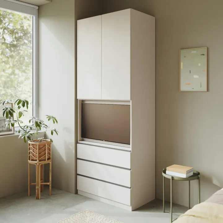 Armadio con vano tv 90x240h cm 3 cassetti beige cashmere antracite Blossy