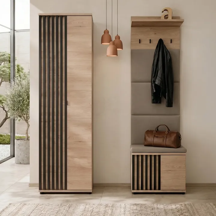 Armadio ingresso 60x202h cm cannettato rovere nero Berlino