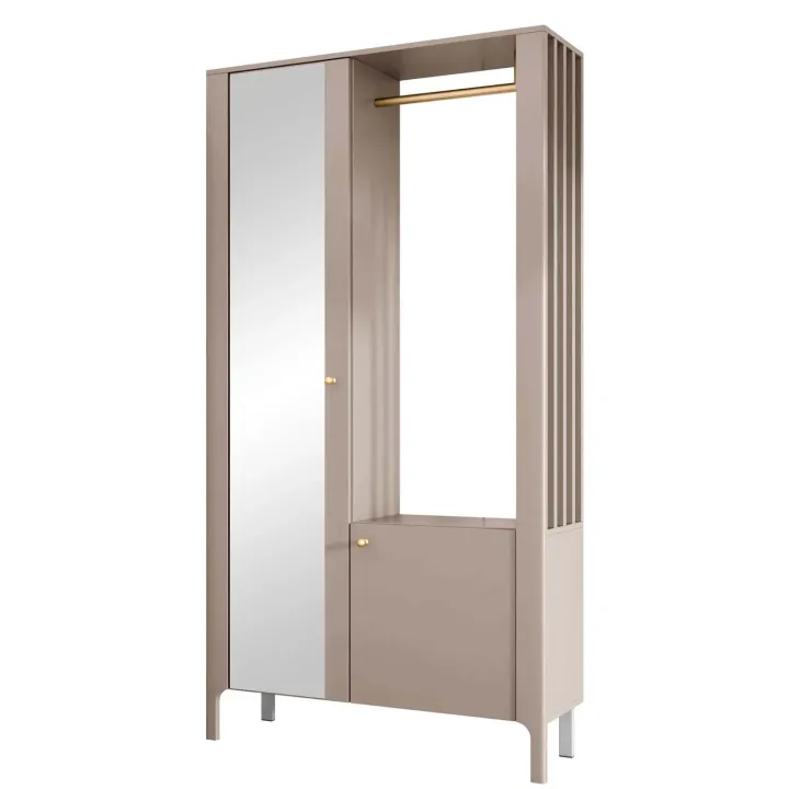 Armadio ingresso 105x197h cm con specchio e appendiabiti beige cashmere Elyana