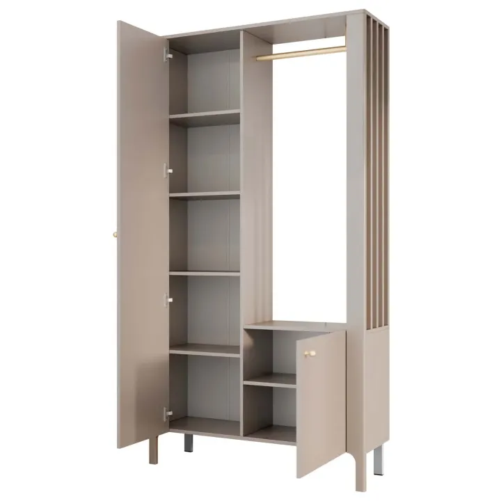 Armadio ingresso 105x197h cm con specchio e appendiabiti beige cashmere Elyana