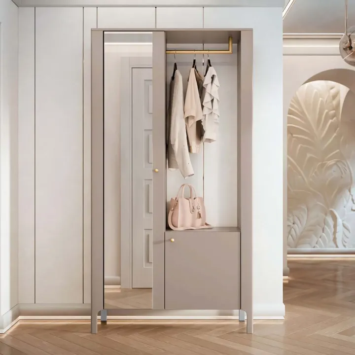 Armadio ingresso 105x197h cm con specchio e appendiabiti beige cashmere Elyana