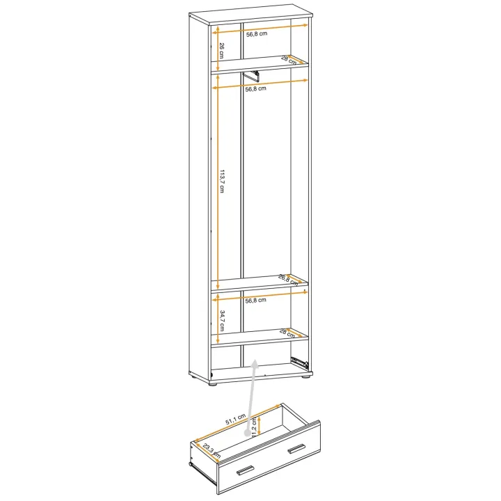 Armadio multiuso ingresso 60x203h cm 2 ante stampa a righe rovere rustico antracite California Gihome®