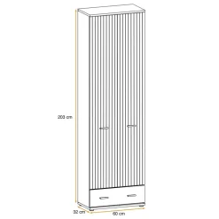 Armadio multiuso ingresso 60x203h cm 2 ante stampa a righe rovere rustico antracite California Gihome®