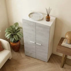 Armadio scarpiera 55x108h cm 2 ante battente bianco opaco cemento Tom