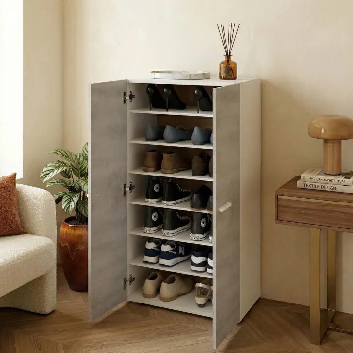 Armadio scarpiera 55x108h cm 2 ante battente bianco opaco cemento Tom