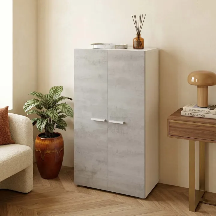 Armadio scarpiera 55x108h cm 2 ante battente bianco opaco cemento Tom