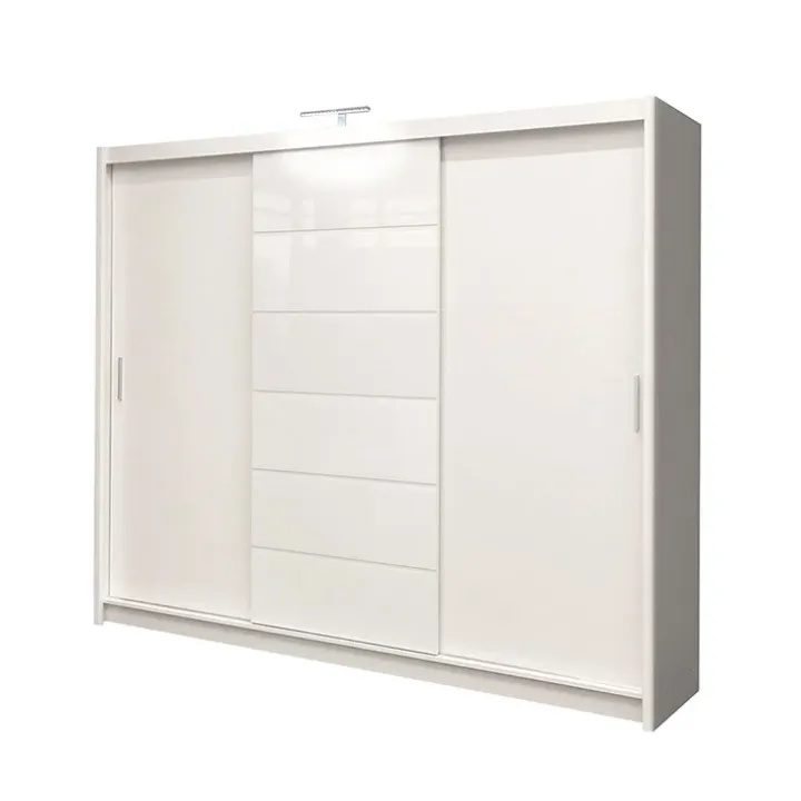 Armadio scorrevole 250x215h cm 3 ante moderno cassetti e led bianco Larissa