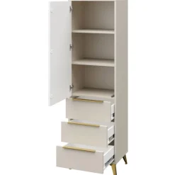 Armadio soggiorno 54x180h cm 1 anta 6 cassetti beige con frontali serigrafati Miriam