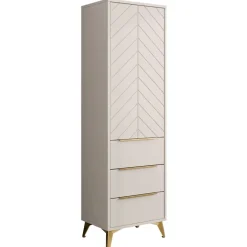 Armadio soggiorno 54x180h cm 1 anta 6 cassetti beige con frontali serigrafati Miriam