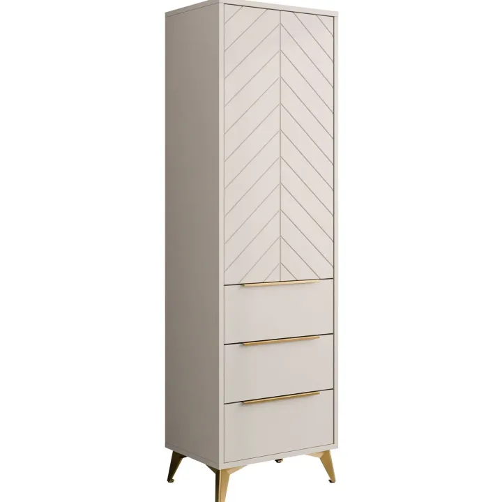 Armadio soggiorno 54x180h cm 1 anta 6 cassetti beige con frontali serigrafati Miriam