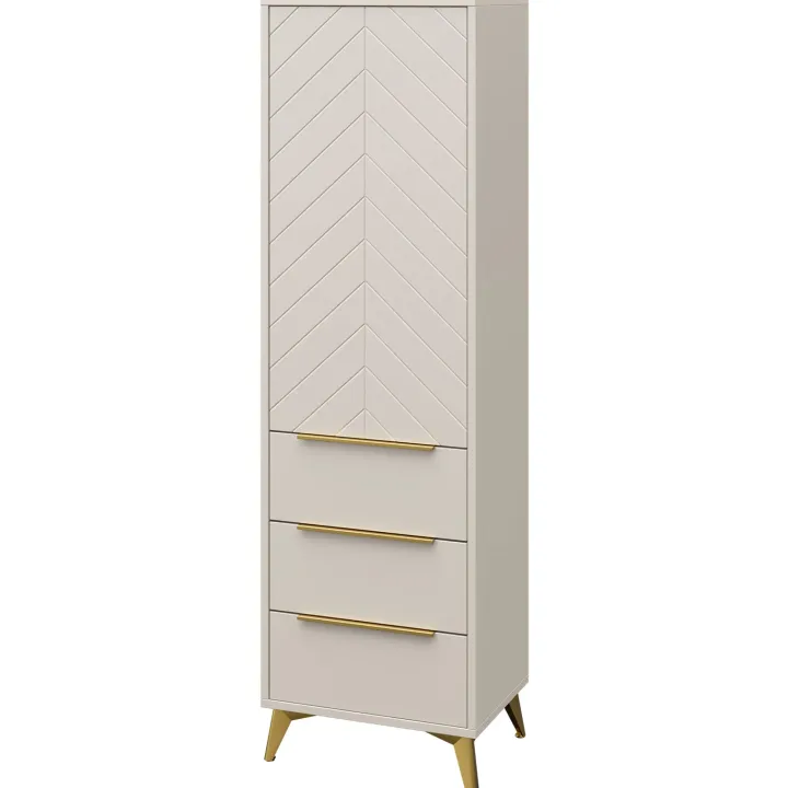 Armadio soggiorno 54x180h cm 1 anta 6 cassetti beige con frontali serigrafati Miriam