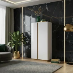 Armadio soggiorno 97x194h cm 2 ante bianco lucido rovere Noa Gihome®