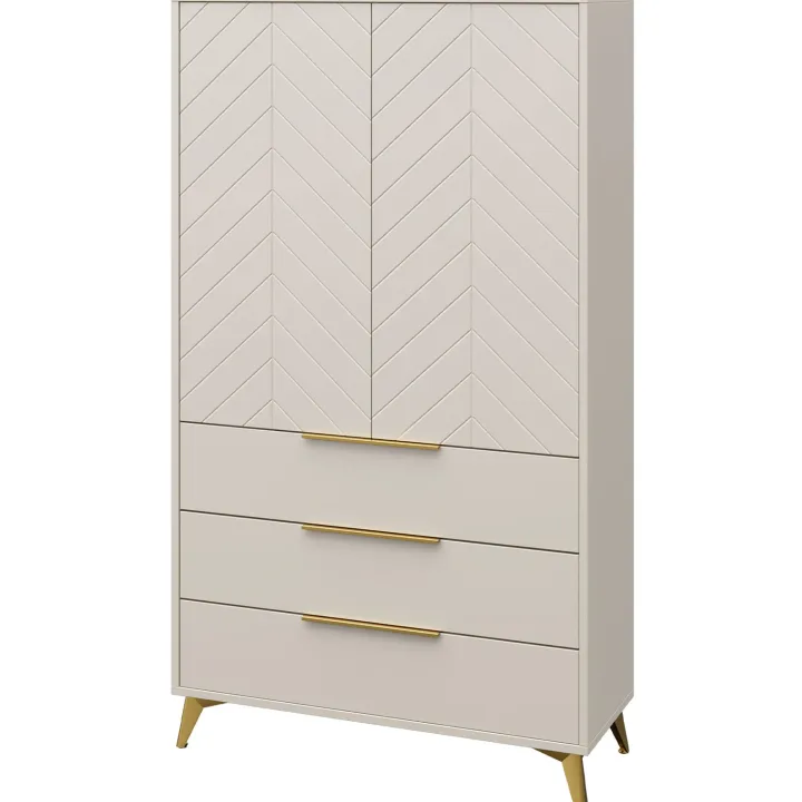 Armadio soggiorno 104x180h cm 2 ante 6 cassetti beige con frontali serigrafati Miriam