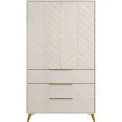 Armadio soggiorno 104x180h cm 2 ante 6 cassetti beige con frontali serigrafati Miriam
