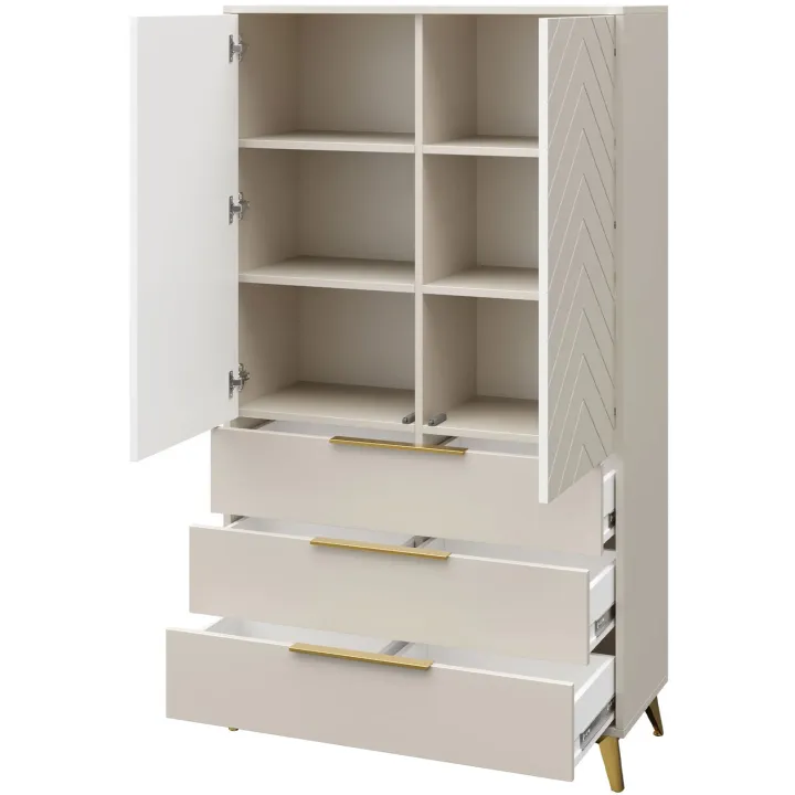 Armadio soggiorno 104x180h cm 2 ante 6 cassetti beige con frontali serigrafati Miriam