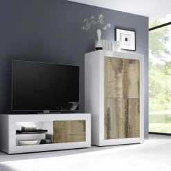 Armadio soggiorno 102x162h cm 4 ante moderno bianco lucido pero Eternity