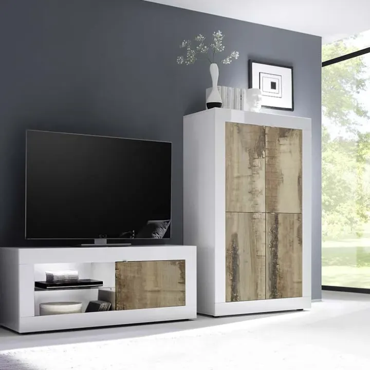 Armadio soggiorno 102x162h cm 4 ante moderno bianco lucido pero Eternity