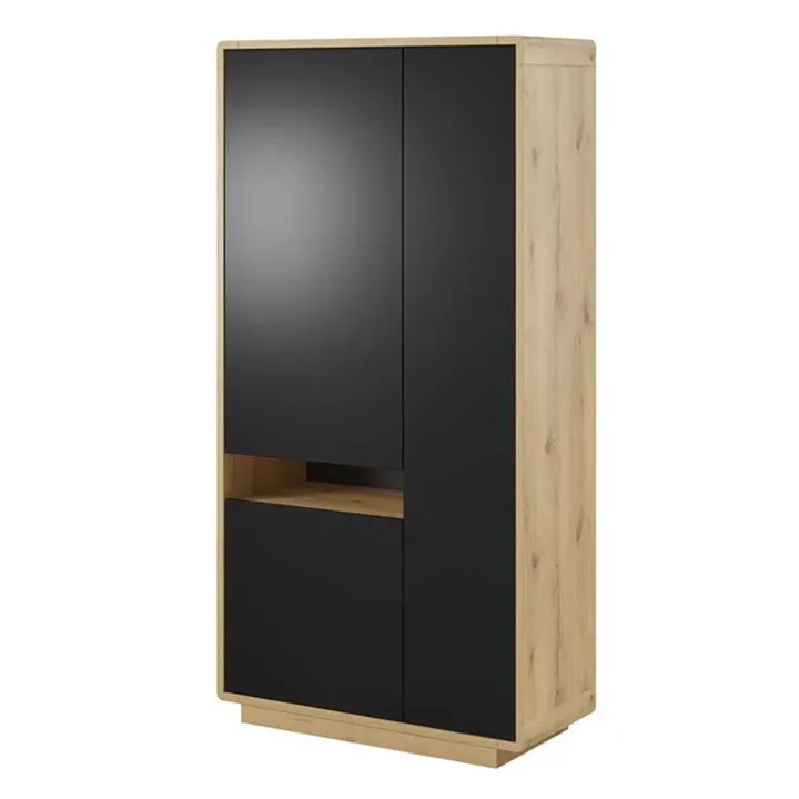 Armadio soggiorno 92x181h cm 3 ante moderno nero opaco rovere Esmond