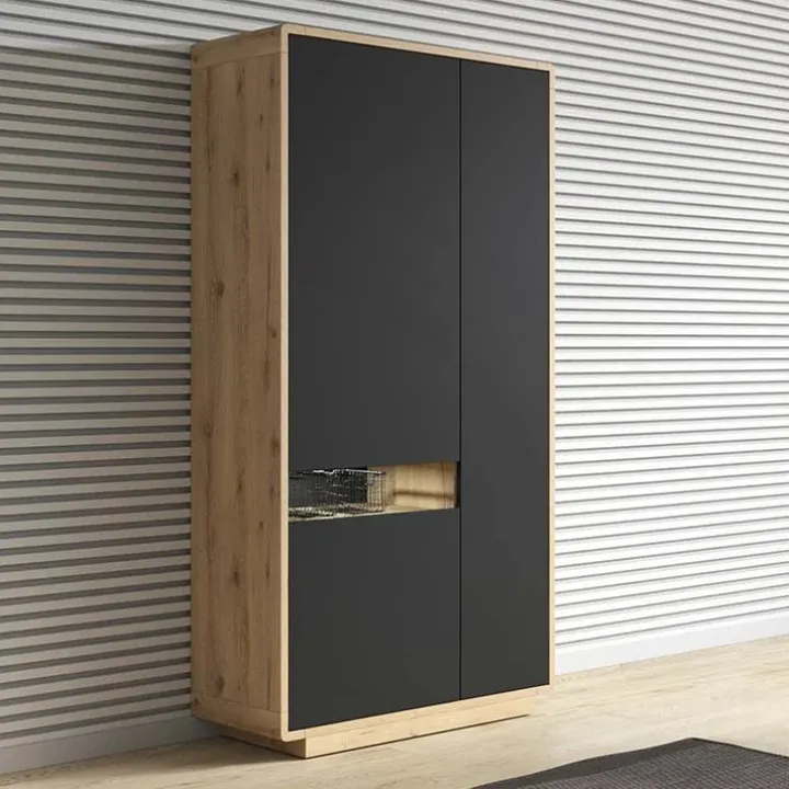 Armadio soggiorno 92x181h cm 3 ante moderno nero opaco rovere Esmond