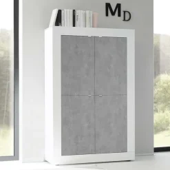 Armadio soggiorno 102x162h cm 4 ante moderno bianco lucido cemento Eternity